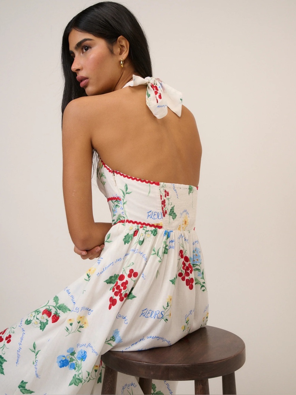 NOBODY’S CHILD WHITE PRINTED HALTERNECK HALLIE MIDI DRESS - Picture 10 of 11